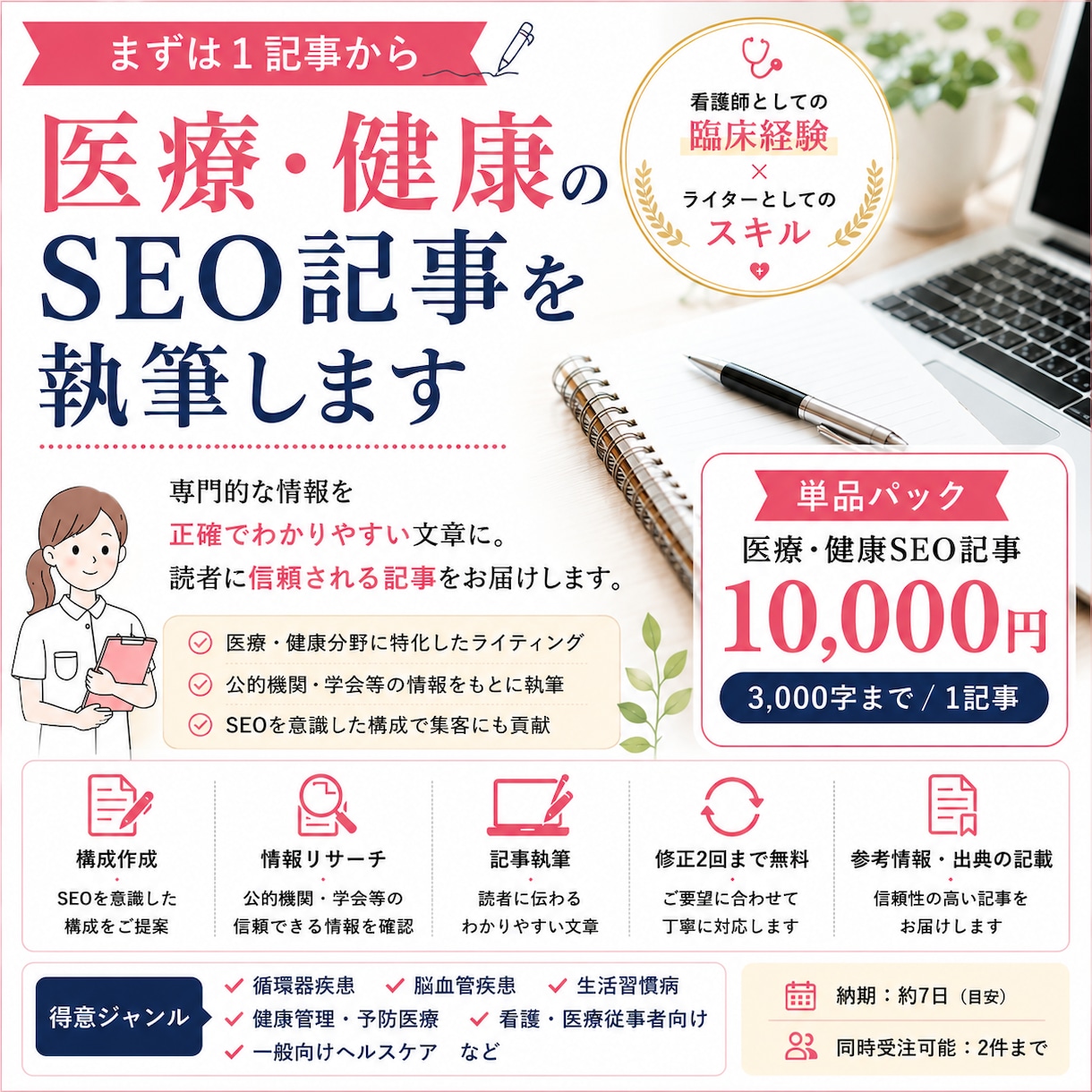 看護師経験を活かし医療・健康SEO記事を執筆します 専門的な情報を、読者に伝わる正確でわかりやすい文章へ イメージ1