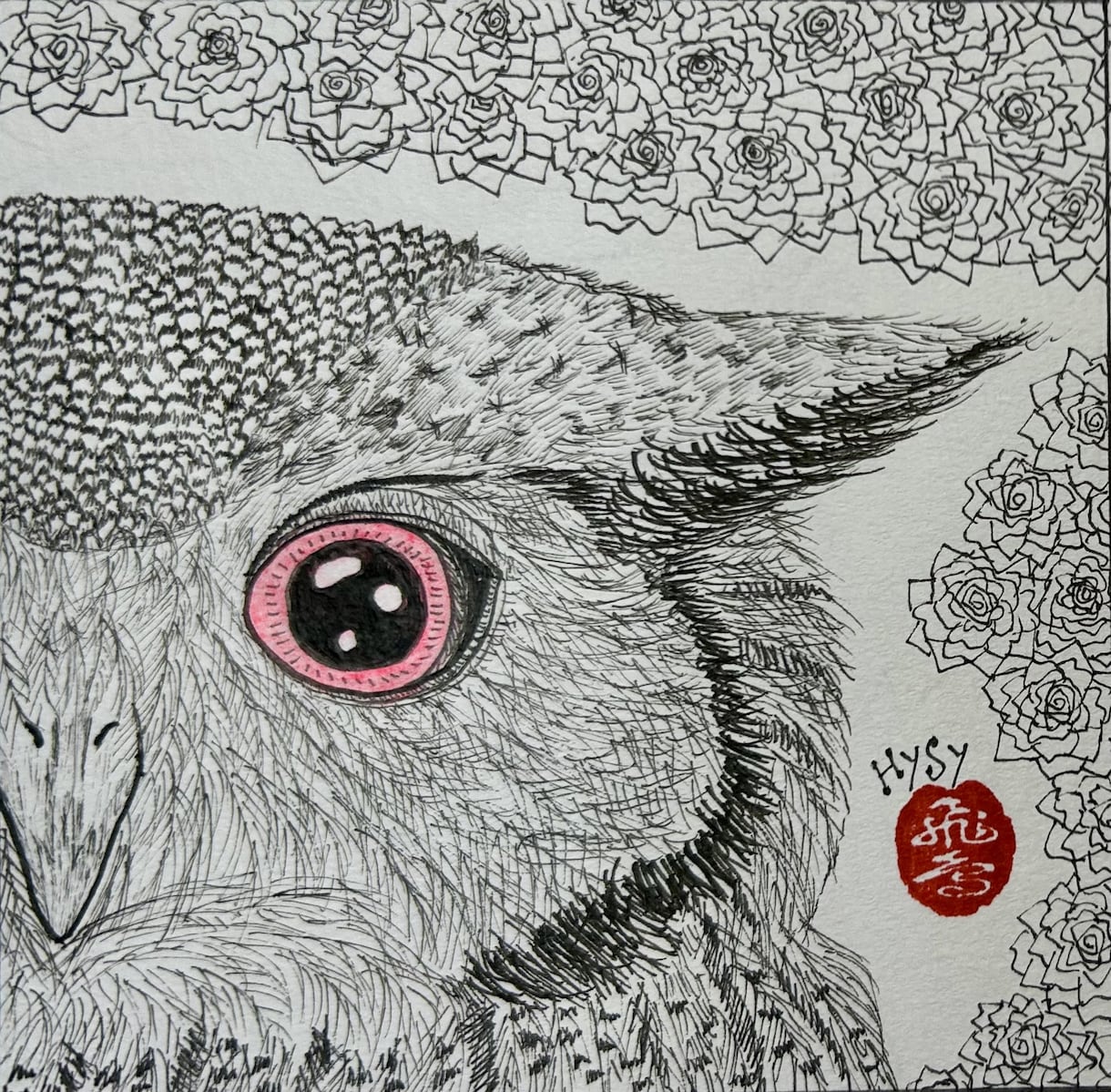ミミズクさんのペン画イラストを描きます 限定3名様特別価格。繊細な羽根の表現をお楽しみください！ イメージ4
