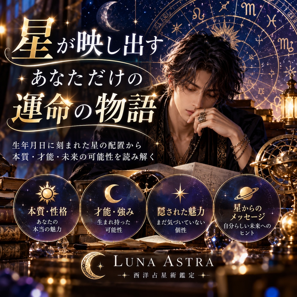 ホロスコープであなたの本質と才能を読み解きます 生年月日に刻まれた星の配置から、隠れた魅力と可能性を紐解く イメージ1