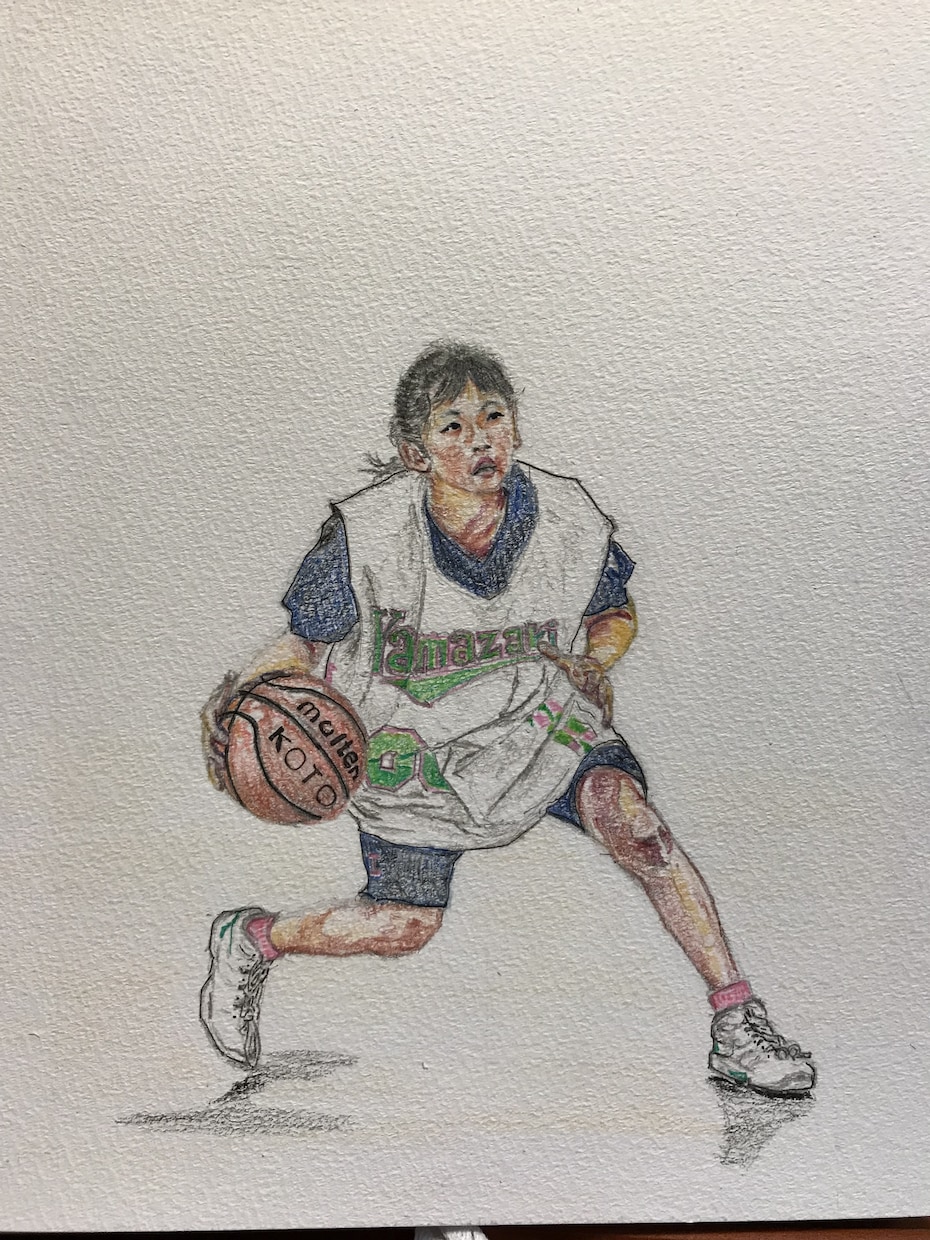 写真から制作、ミニバスの思い出を色鉛筆で描きます あの日のプレーを1枚の手描きイラストに！ イメージ6