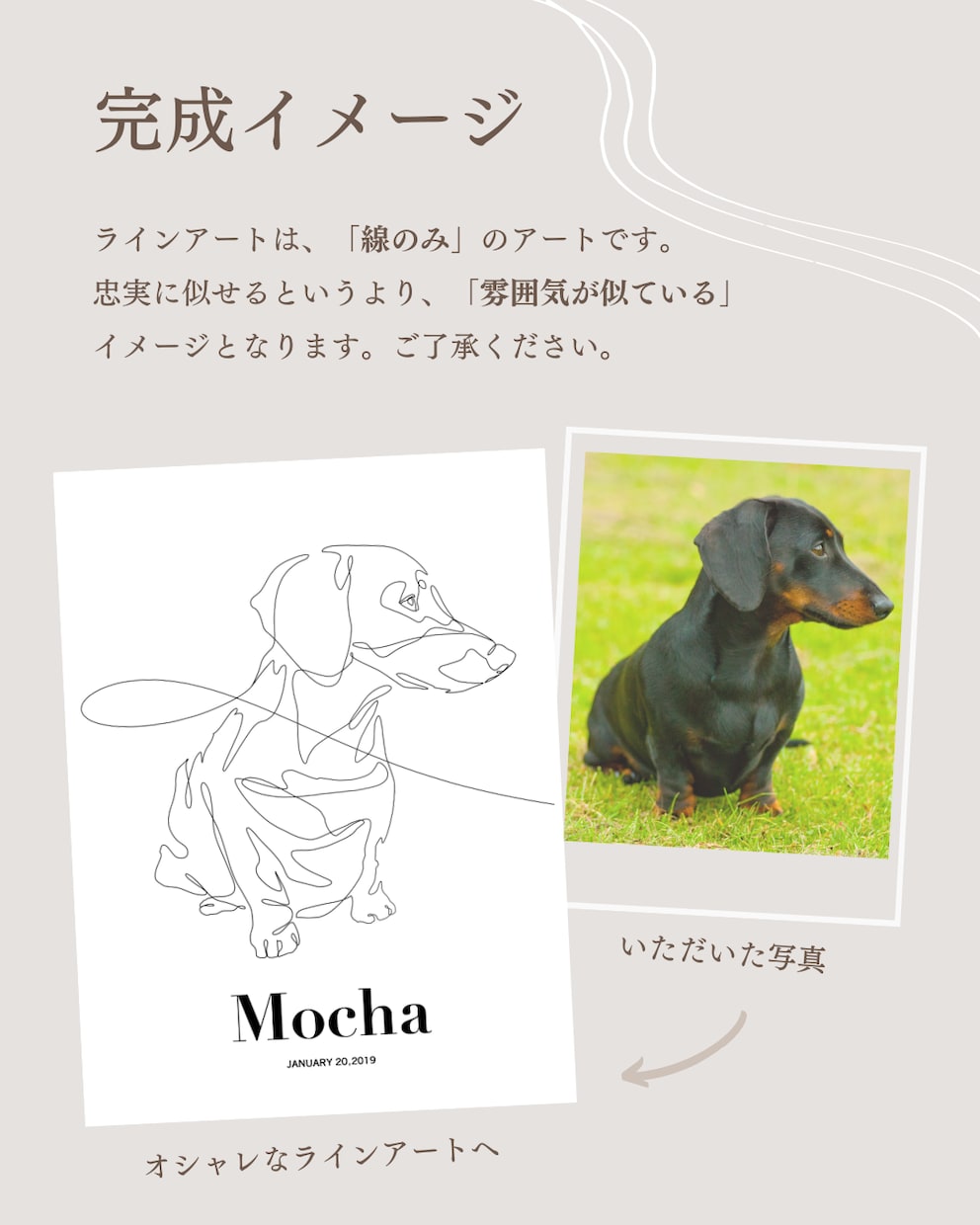 あなたのペットをラインアートで描きます 世界に一つだけのモダンアートを家庭に飾ってみませんか？ イメージ5