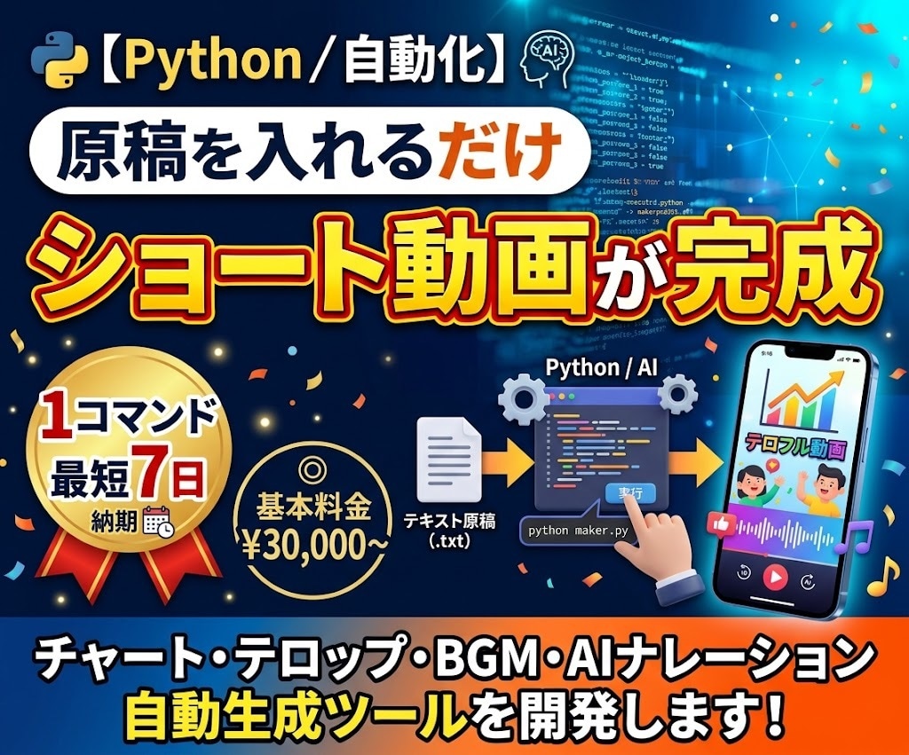 テキスト原稿からショート動画を自動生成します チャート/テロップ/BGM/AIナレーション イメージ1