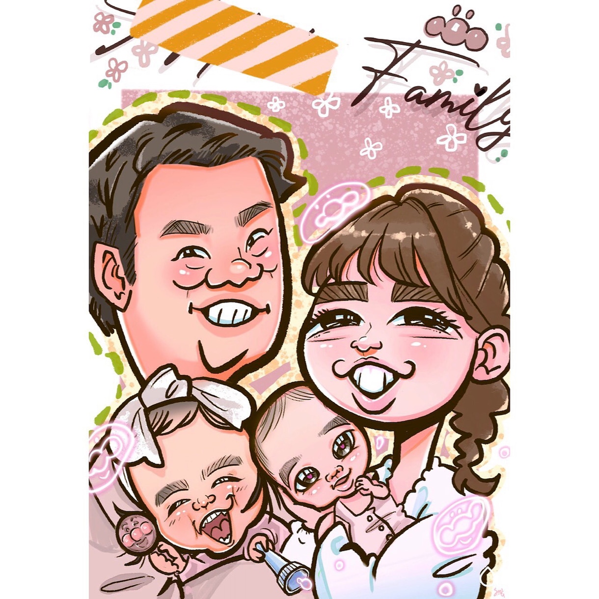 お一人様3500円でトレンディな似顔絵を描きます 3種の背景と文字入れが無料で選べます！ご希望に幅広く対応！ イメージ9