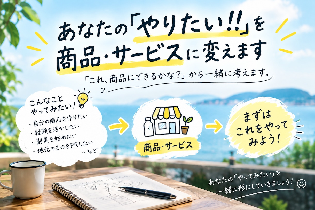 あなたの「やりたい！！」を商品・サービスに変えます あなたの経験やアイデアを誰かに届ける商品に変えてみませんか？ イメージ1