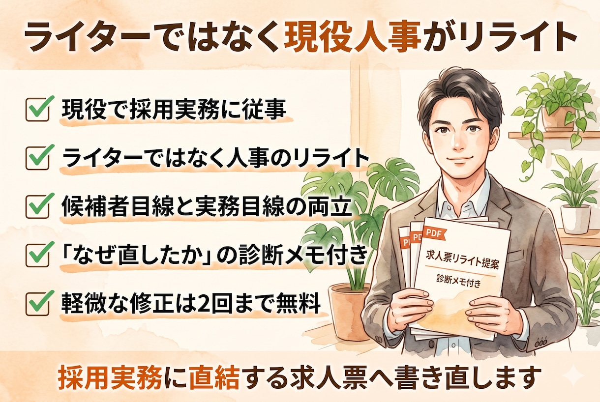 現役人事が求人票をリライトし応募改善します 診断+リライトで応募が来る求人票に整え直します イメージ3