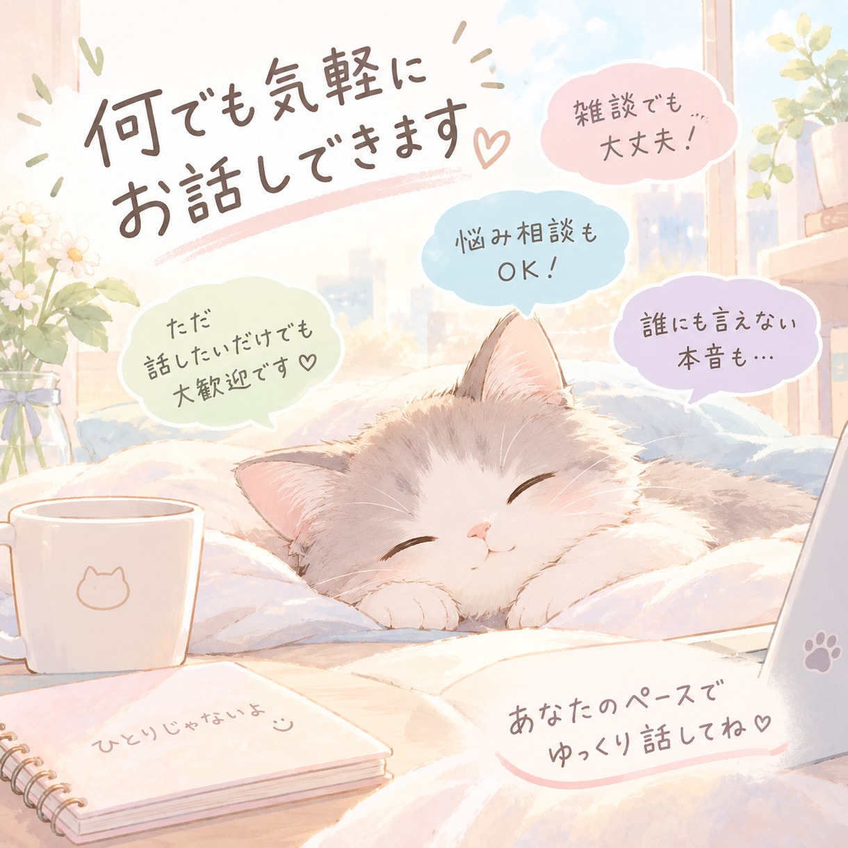 30分、気軽にメッセージでお話しできます 誰にも言えない本音も、何気ない雑談も大歓迎。 イメージ1