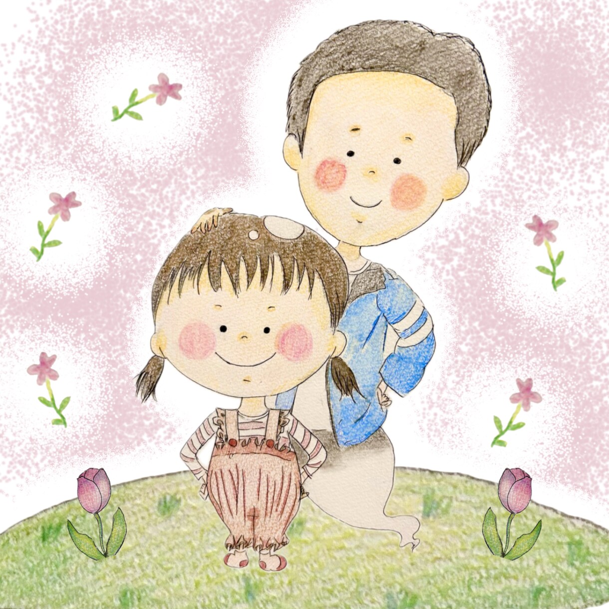 ほんわかタッチで絵本風似顔絵を描きます 色鉛筆を使ったイラストをデジタル化してお送り致します。 イメージ4