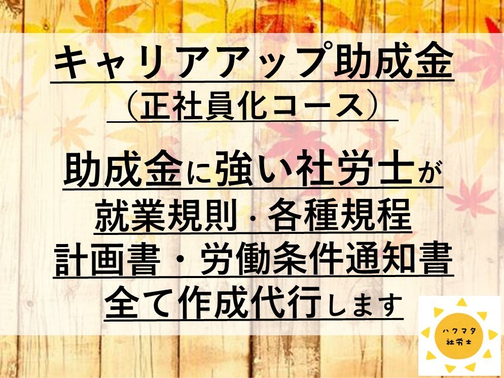 キャリアアップ助成金の必要資料を社労士が作成します 就業規則に加えて、その他の必要書類もまとめて作成いたします イメージ1