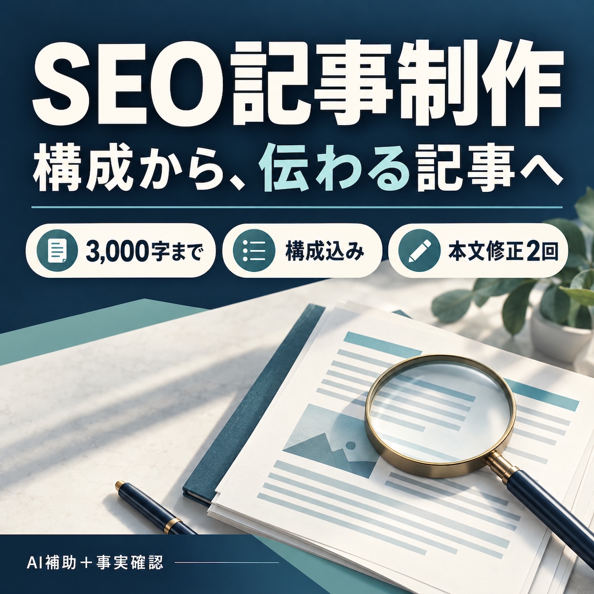 検索意図から構成を作り、SEO記事を書きます 構成案を確認いただいてから、3,000字まで執筆します イメージ1