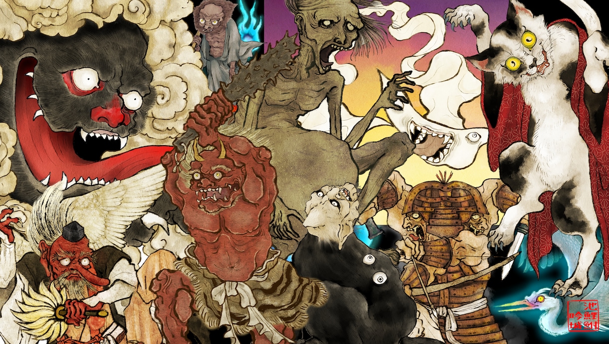 妖怪、龍、鬼、鳳凰、迫力ある和風イラストを描きます 日本画 御朱印 ラベル 浮世絵 鬼 グッズ 看板　ジャケット イメージ2