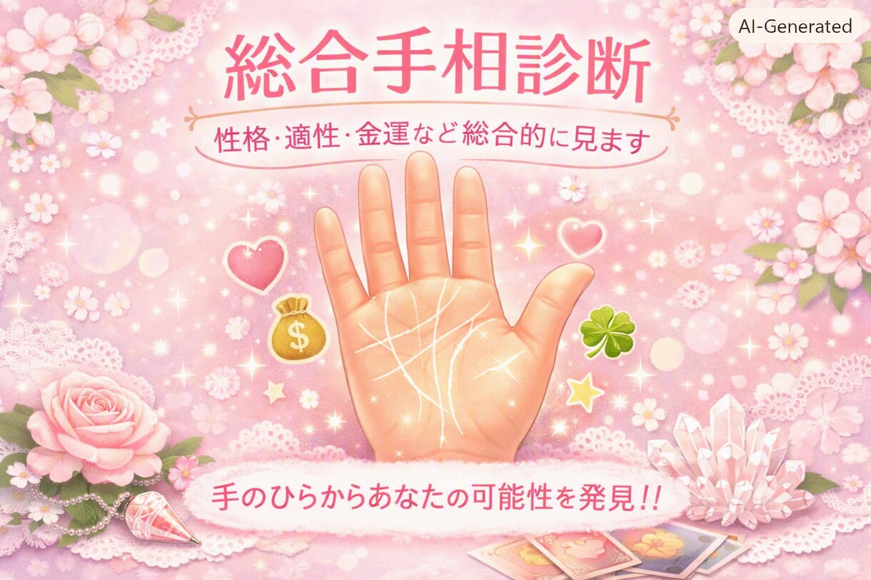 総合手相診断（性格・適性・金運など総合的に見ます 手のひらからあなたの可能性を発見！！ イメージ1
