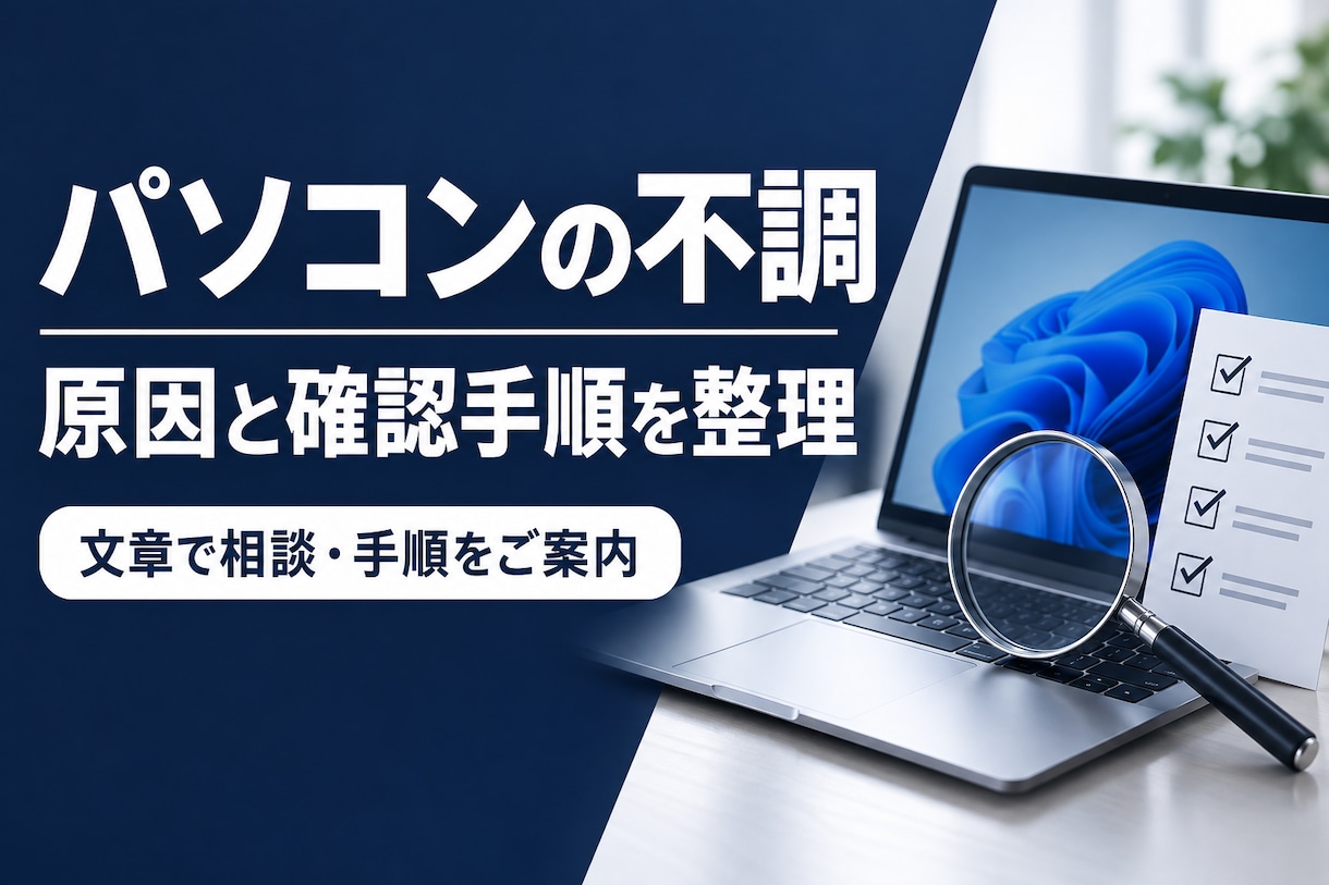 パソコンの不調、原因候補と確認手順を整理します 修理に出す前に、原因候補と次の確認手順がわかる イメージ1