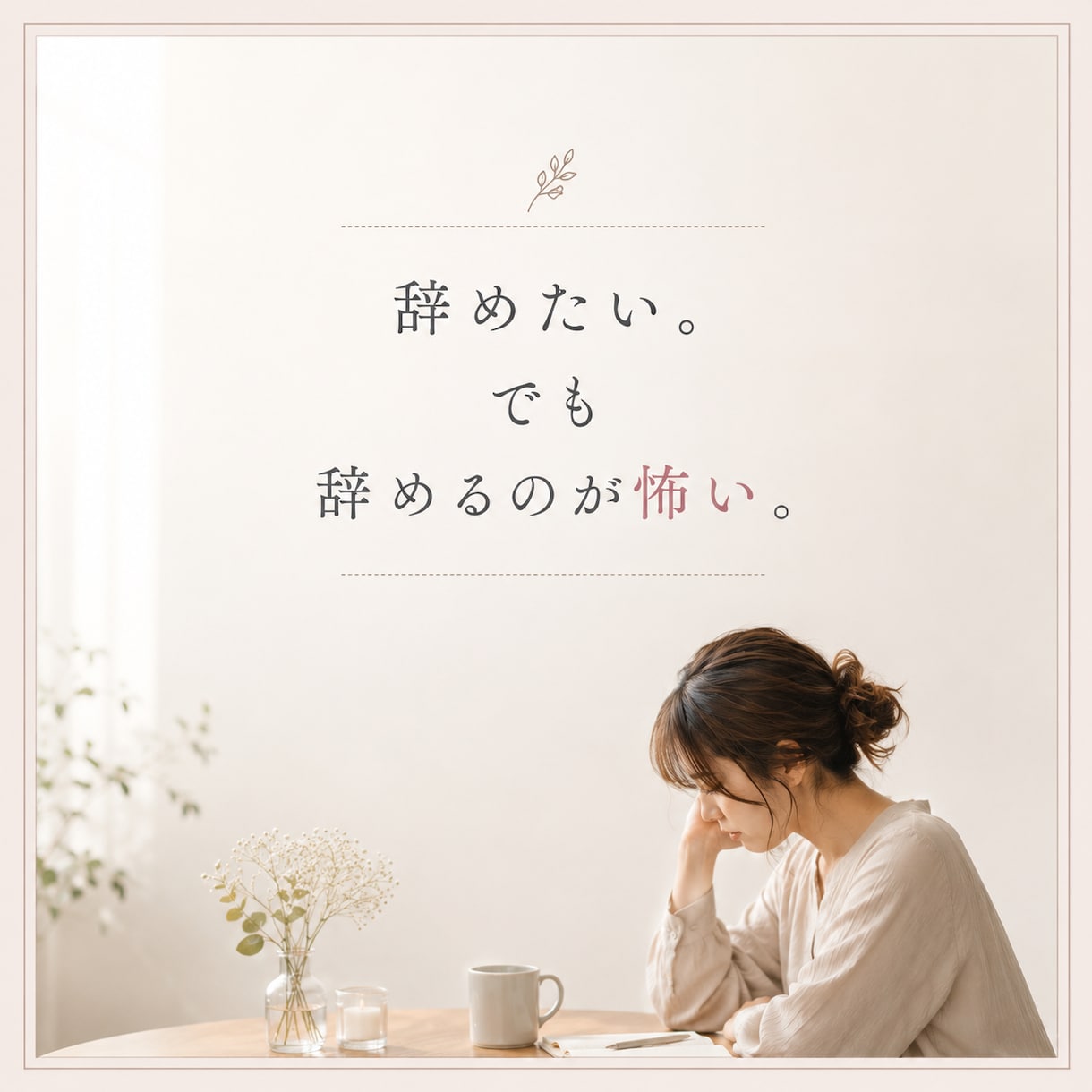 仕事を辞めたい…でも決められない気持ち整理します もう辞めたい」と思うのに、いざ辞めるとなると怖い。 イメージ1