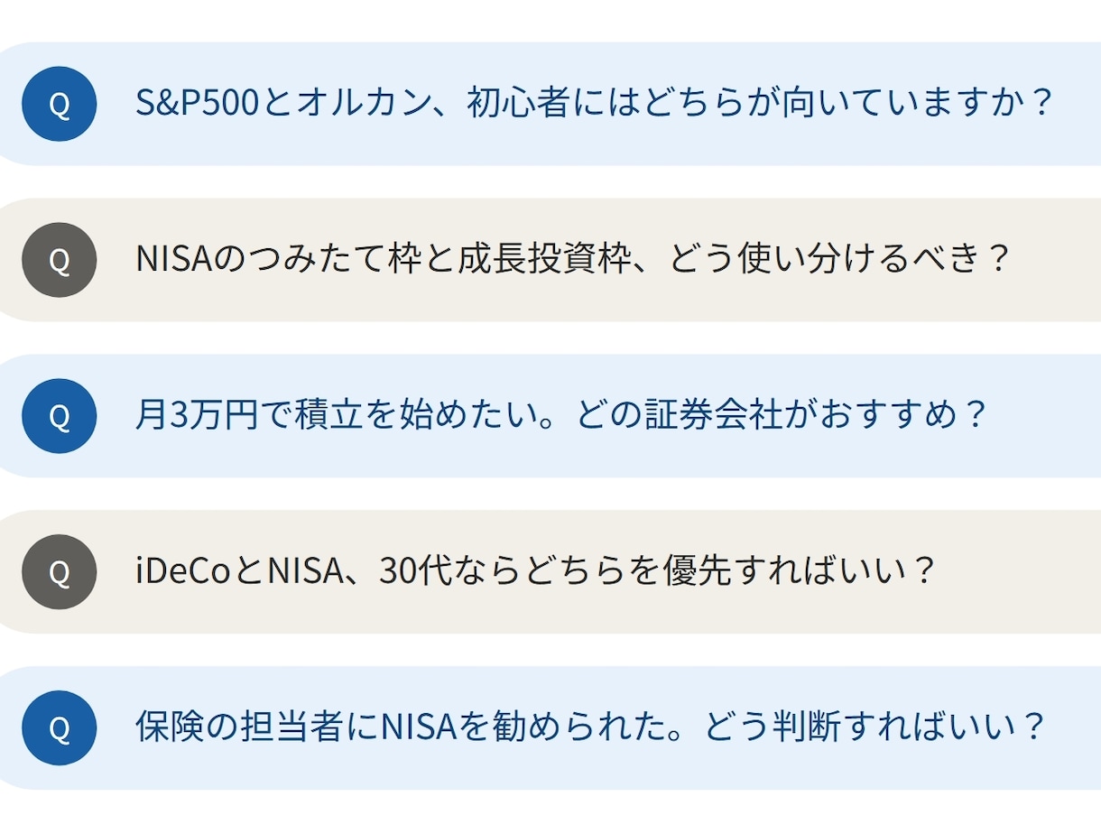 NISAや投資の「これどうすればいい？」に答えます 【FP資格保有】20〜30代の投資初心者歓迎 イメージ2