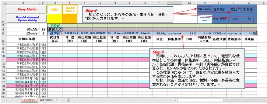 体温・血圧と体重等体組成の記録ソフトを提供します 半永久版：毎日の体温・体重等記録で健康管理で感染症対策 イメージ2