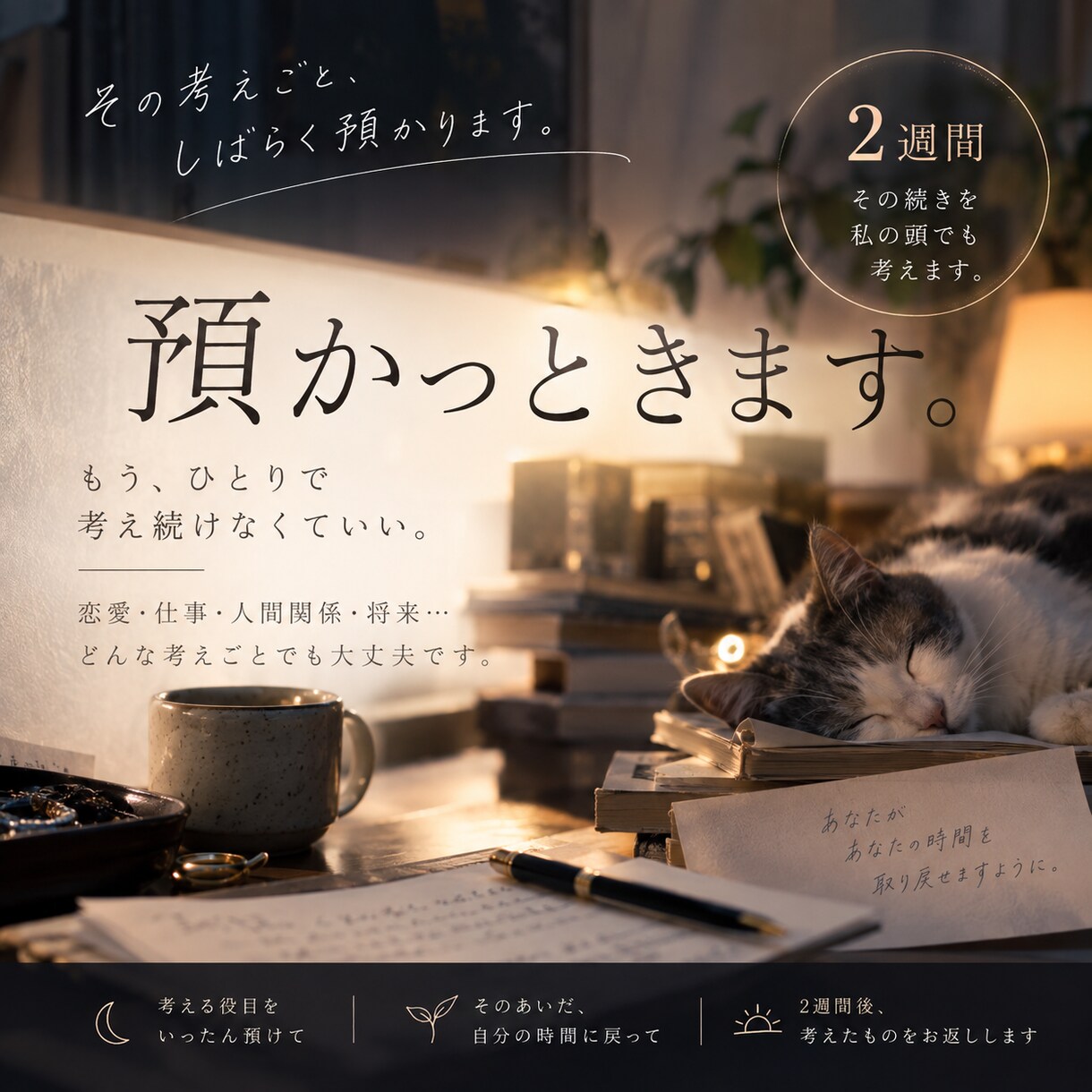 もう十分考えたことを、2週間こちらで預かります 預けたあとは自分の時間へ。私はその続きを考えます イメージ1