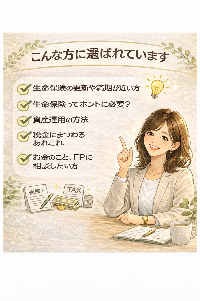 保険・家計・NISA・税金の不安を整理します 押し売りなしで安心してご相談いただけます イメージ5