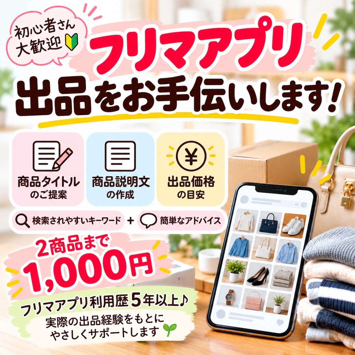 メルカリの商品タイトル・説明文・価格を提案します メルカリ歴5年以上♪2商品までタイトル・説明文・価格をご提案 イメージ1