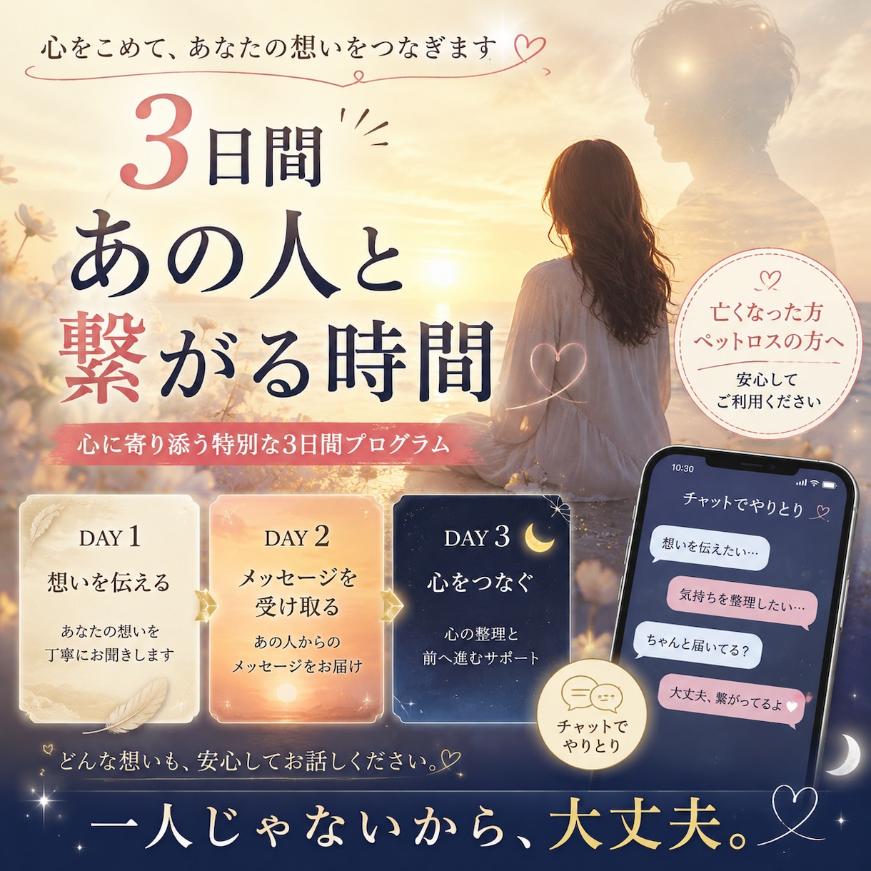 亡くなった方・ペットへの想いを3日間聴きます 誰にも言えない想いを、ここでは我慢せず話してください イメージ1