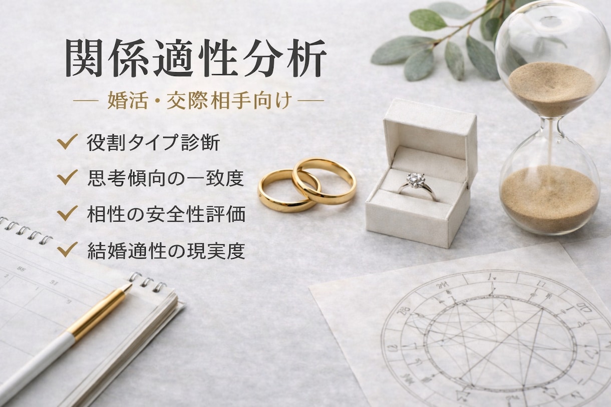 婚活・交際相手の相性を分析します 結婚前提の相性を多角分析します イメージ1