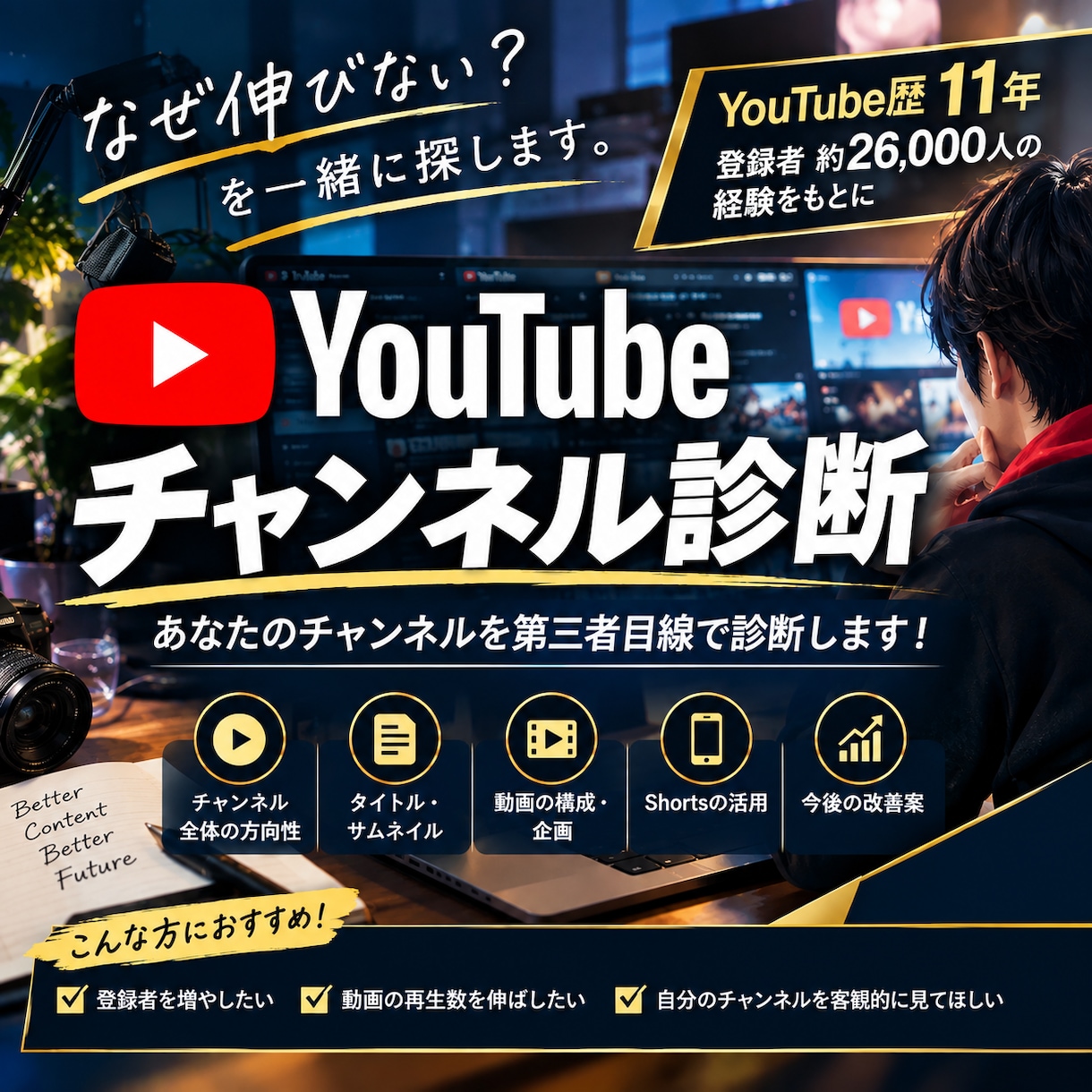 YouTubeチャンネル診断します あなたのチャンネルを第三者目線で診断します！ イメージ1