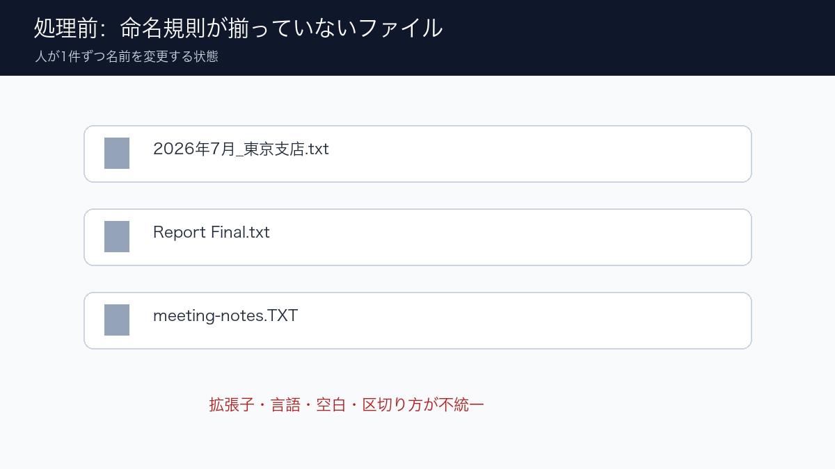 ファイル名変更・フォルダ整理を自動化します 実行前プレビューと衝突確認付きで安全に整理 イメージ2