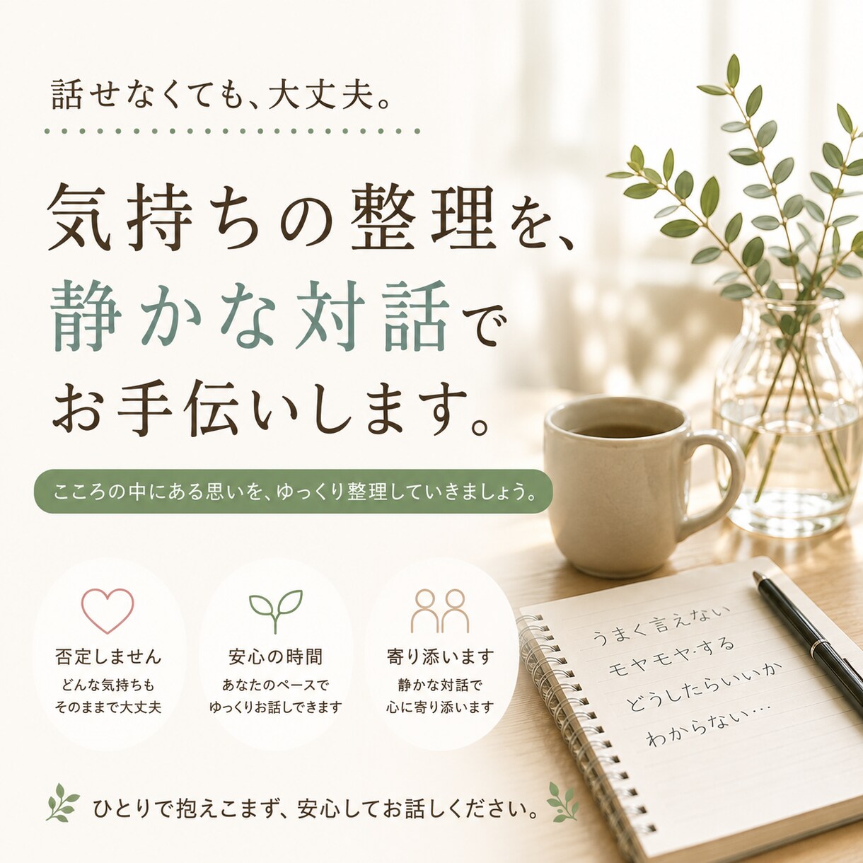 言葉にならない気持ちを整理します 一緒に話しながら整理しましょう イメージ1