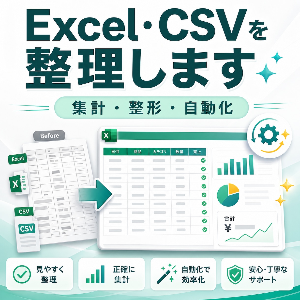 Excel・CSVの整理と集計を代行します 表記ゆれや重複を整え、見やすく自動集計します イメージ1