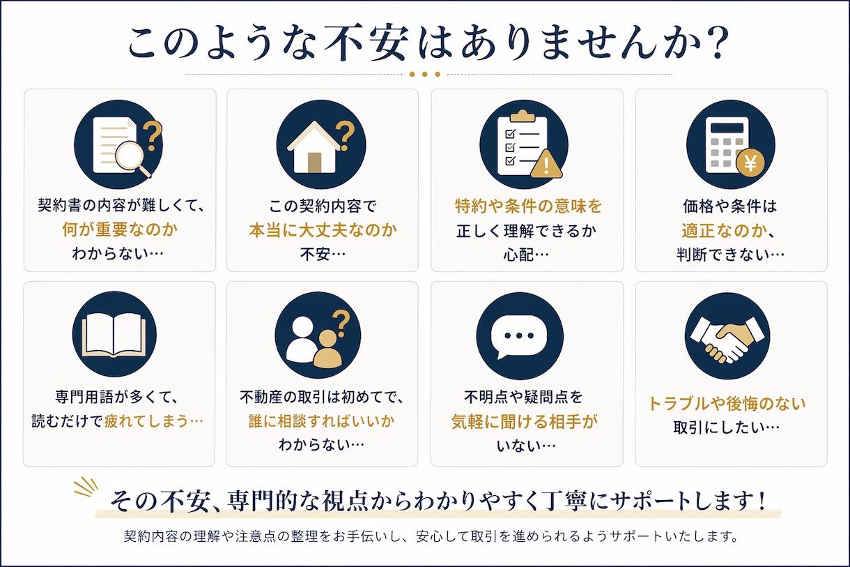 不動産売買契約書の不安をわかりやすく解消します 不安解消・注意点整理・セカンドオピニオン対応 イメージ2