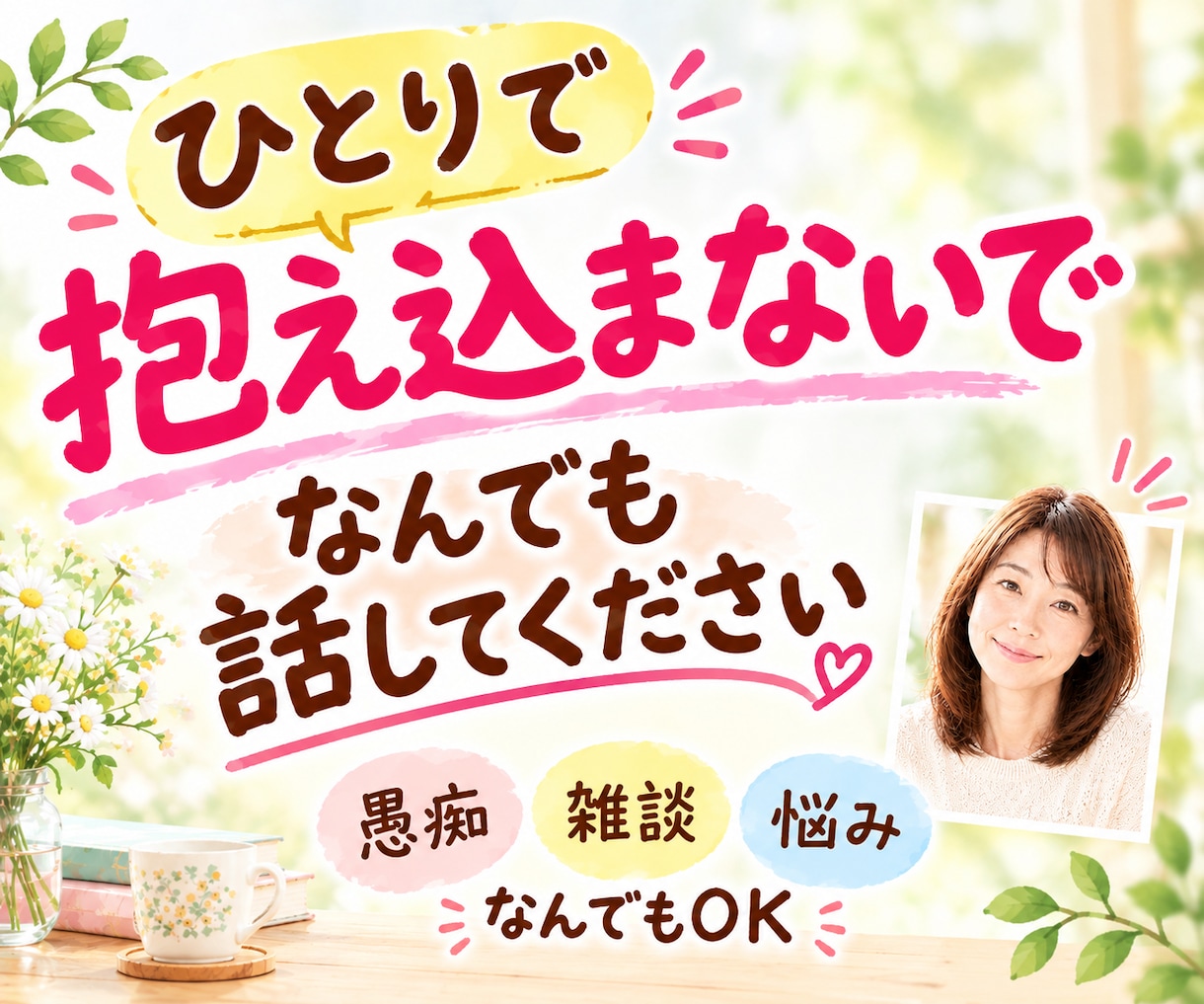 話し相手✨愚痴もじっくり聴きます♡心に寄り添います 話すだけでも大丈夫♡頑張りすぎた心を、そっと休ませませんか？ イメージ1