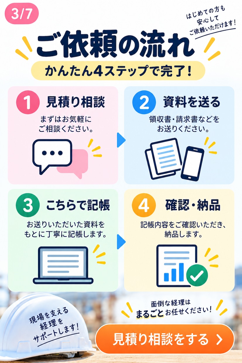 領収書送るだけ！職人さんの経理の手間を減らします 建設業20年経理×記帳代行｜ひとり親方歓迎 イメージ3