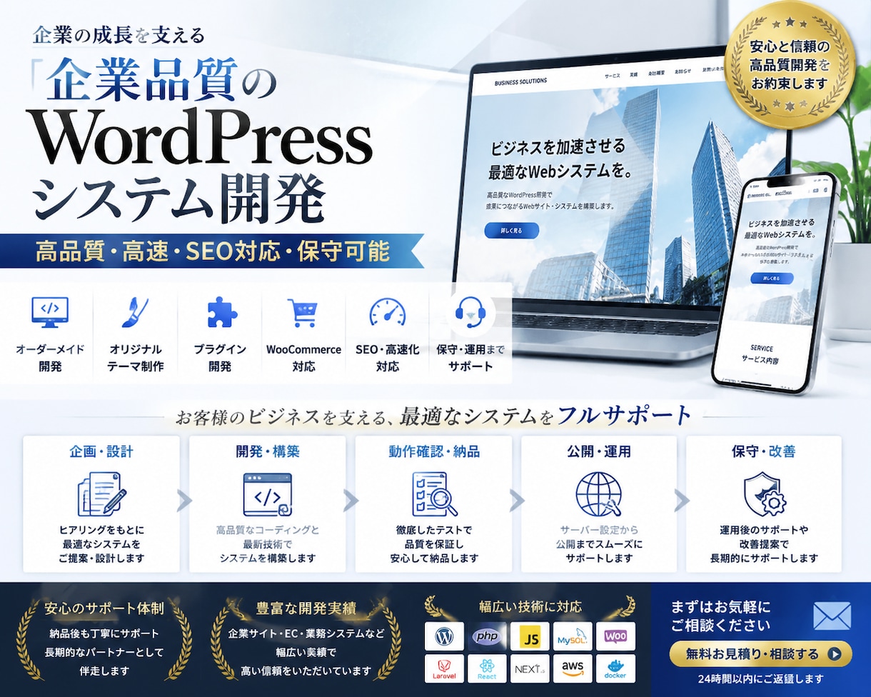 WordPressシステムを高品質に開発します 企業品質・高速・SEO対応・保守可能 イメージ1