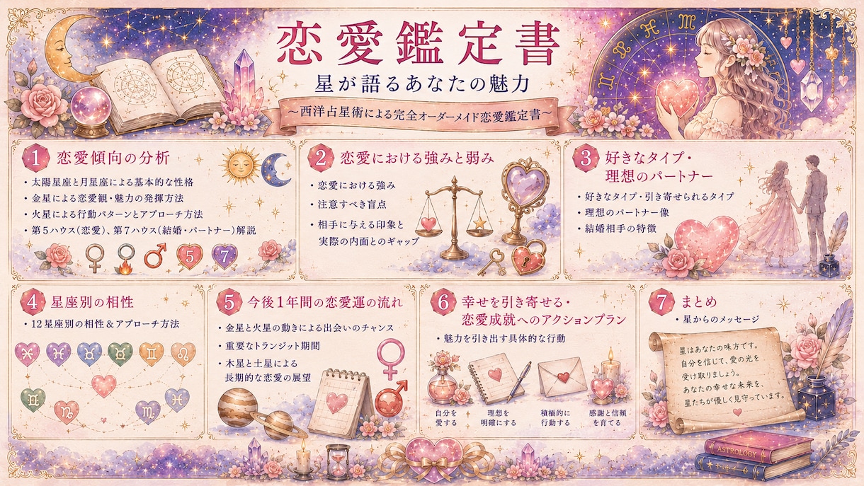 西洋占星術にて恋愛を徹底解説!恋愛鑑定書作成します 西洋占星術で読み解く完全オーダーメイド恋愛鑑定書 イメージ2