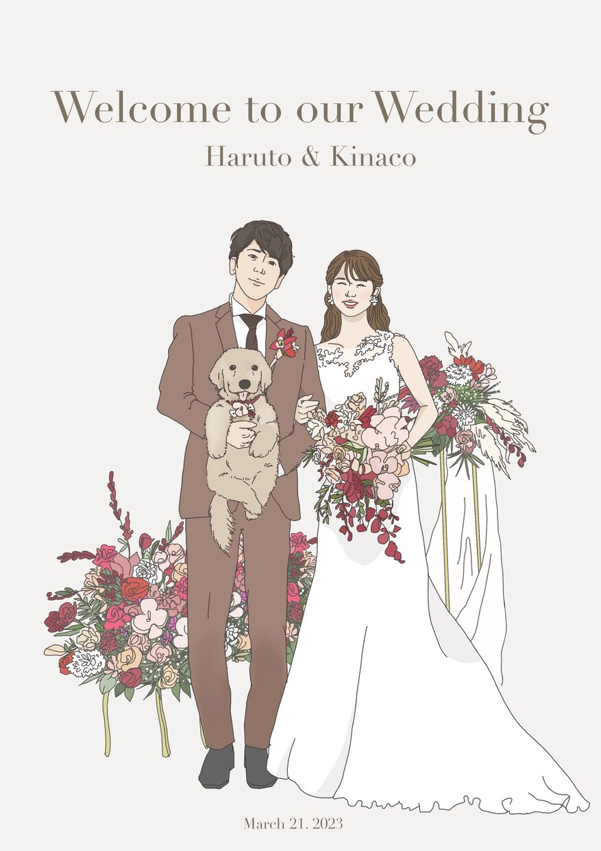 結婚式・記念日に♪可愛い似顔絵風イラスト描きます ◇人物2人まで無料◇文字入れ無料◇修正3回まで無料 イメージ1