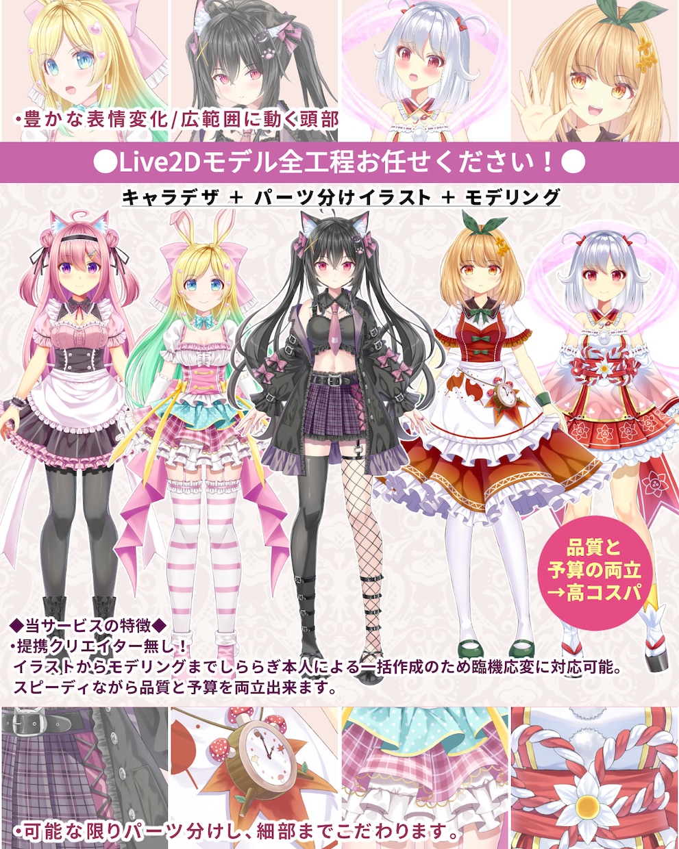 全工程！絵師が高品質のLive2Dモデル制作します お得な一括制作！自分だけの特別なモデルでVtuberデビュー イメージ2