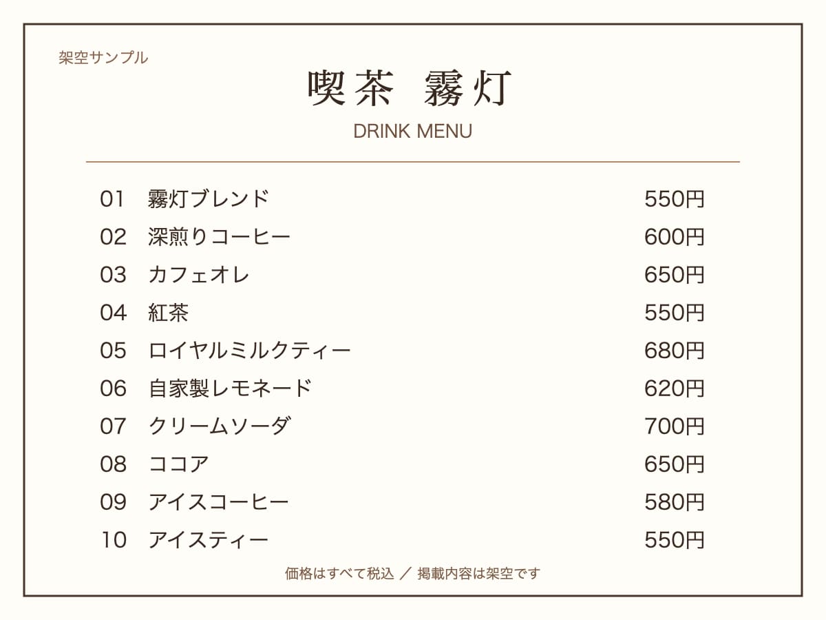 飲食店メニュー表を20品まで更新します 20品までの品名・税込価格・表示順を正確に更新 イメージ2