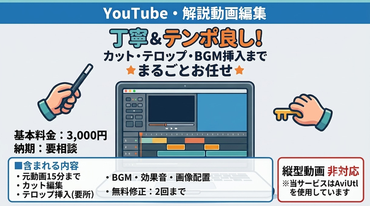 YouTube動画のカット/テロップ編集をします 完成尺ではなく、元動画の長さで料金を決定。 イメージ1