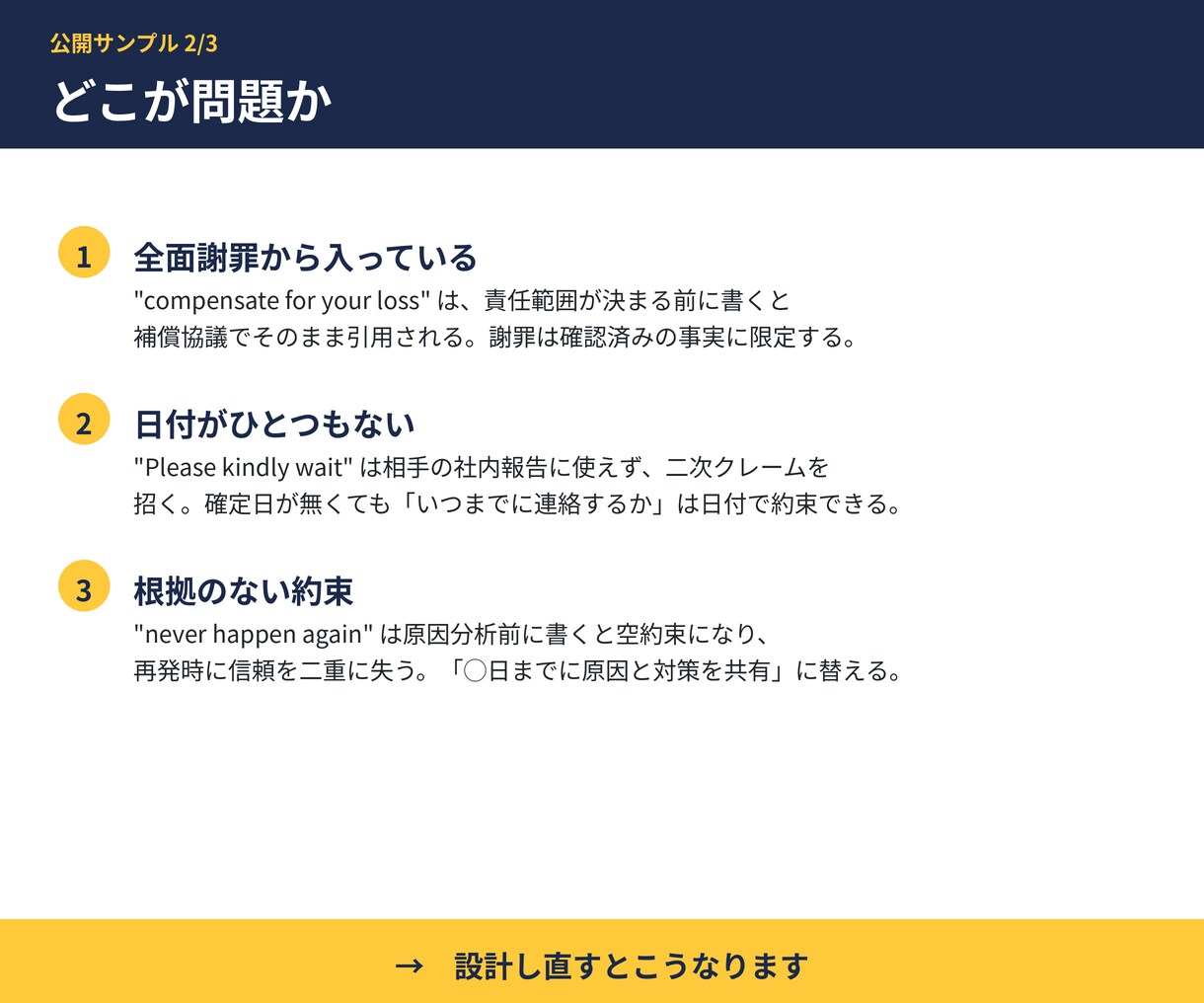 海外との英文メール(クレーム・催促等)を添削します 相手を怒らせず要求を通す。「なぜこう書くか」の解説つき イメージ3