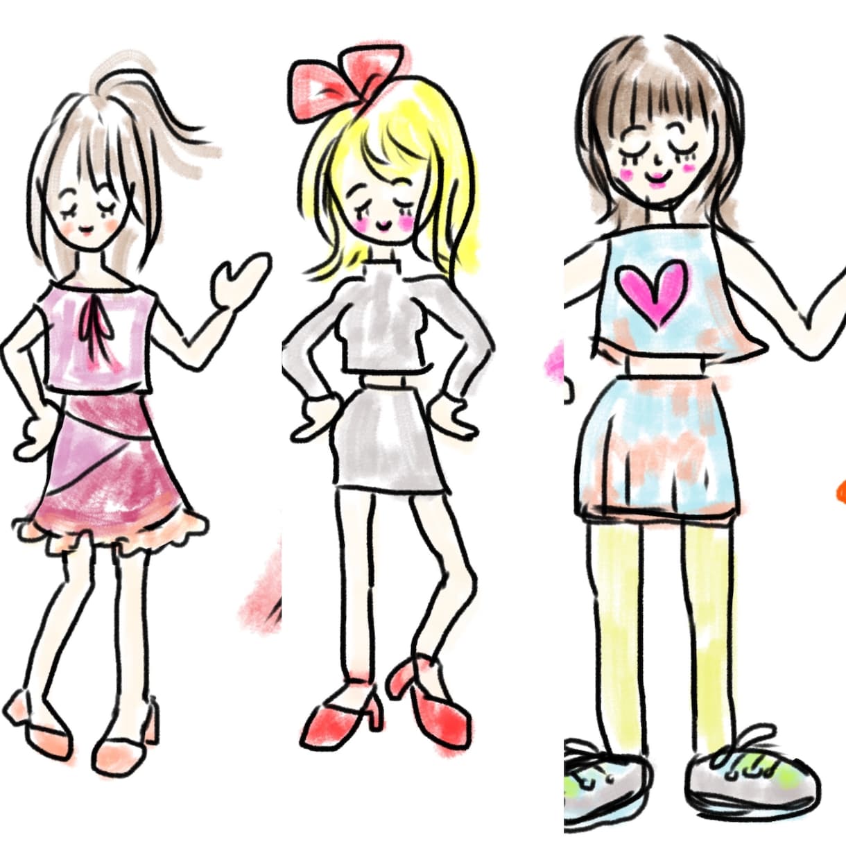 ゆるふわ下手感オシャレな女の子のイラスト描きます 商用OK、女の子ファッションのイメージをイラストにします！ イメージ2