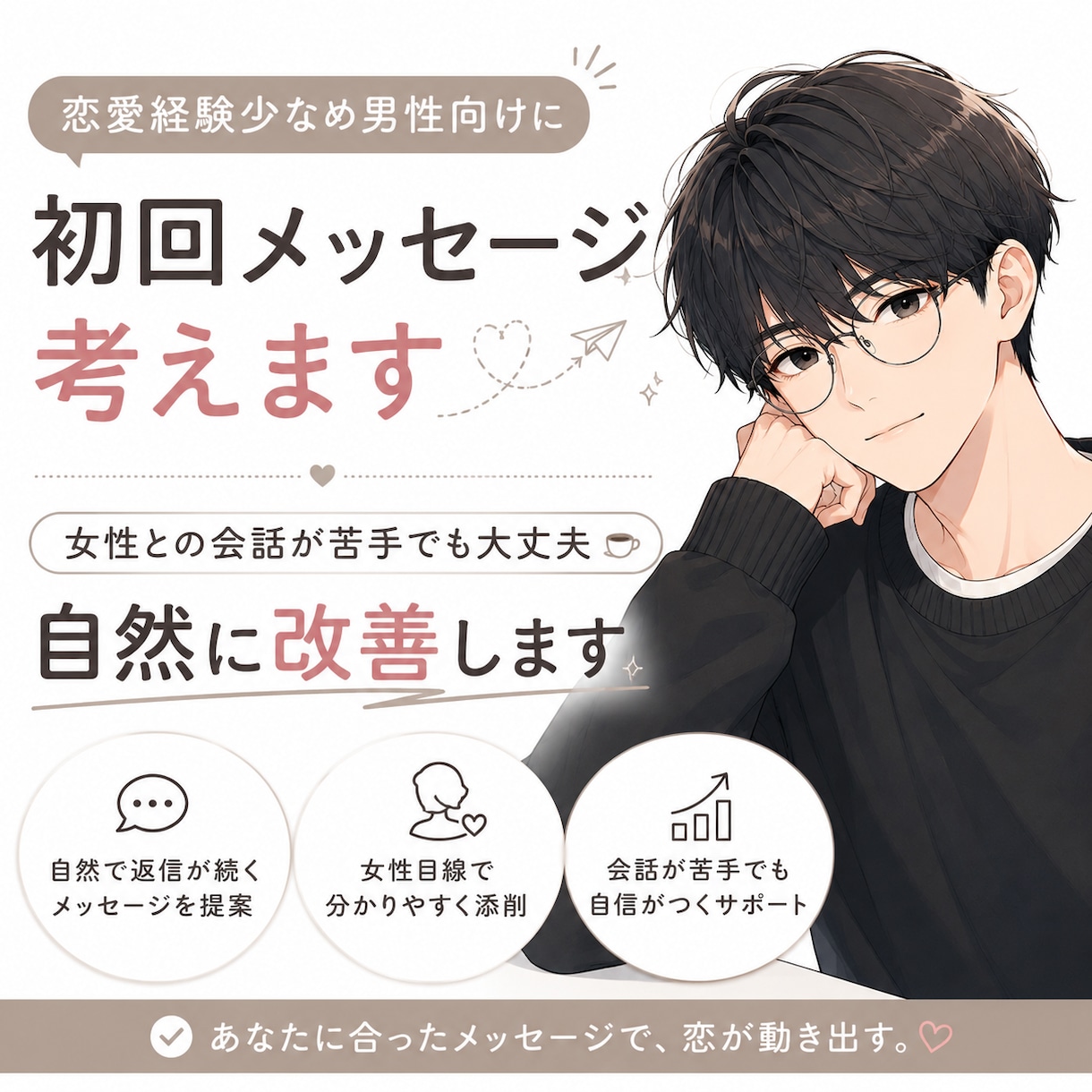 好印象な初回メッセージ一緒に考えます 女性との会話が苦手でも大丈夫☕️自然に改善します イメージ1