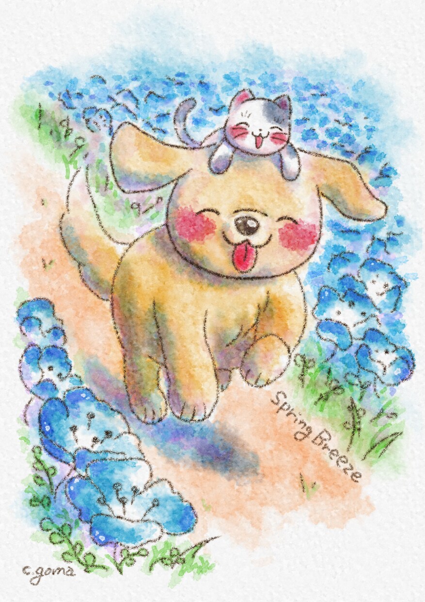 ペットの似顔絵｜犬や猫、好きな動物イラスト描きます ​「お花」と「うちの子」の物語を水彩風に描く、温かいイラスト イメージ2