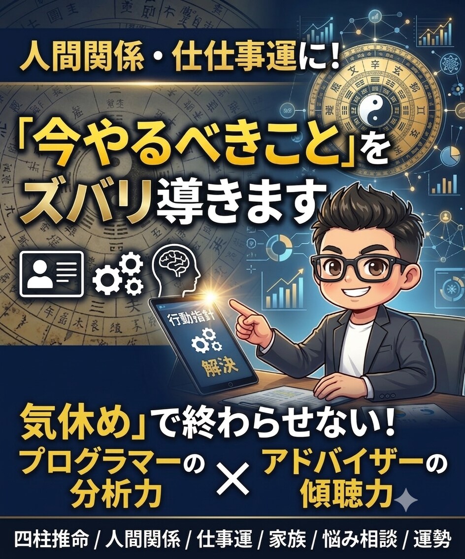 仕事や家族の悩みに四柱推命×ロジカルに整理します 否定なしの丁寧な鑑定。あなたに寄り添い具体的な解決策を提示 イメージ1