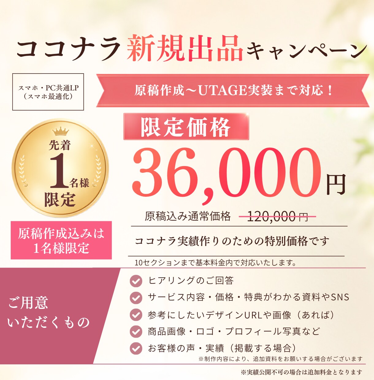 原稿も作成！UTAGEで女性に売れるLP制作します 先着1名★UTAGE実装対応「欲しい」を引き出すLP作ります イメージ2