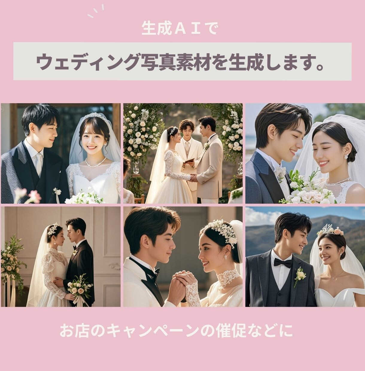 AIでウェディング写真の画像素材を生成します ウェディング関連ビジネスの魅力を最大限に引き出します イメージ1