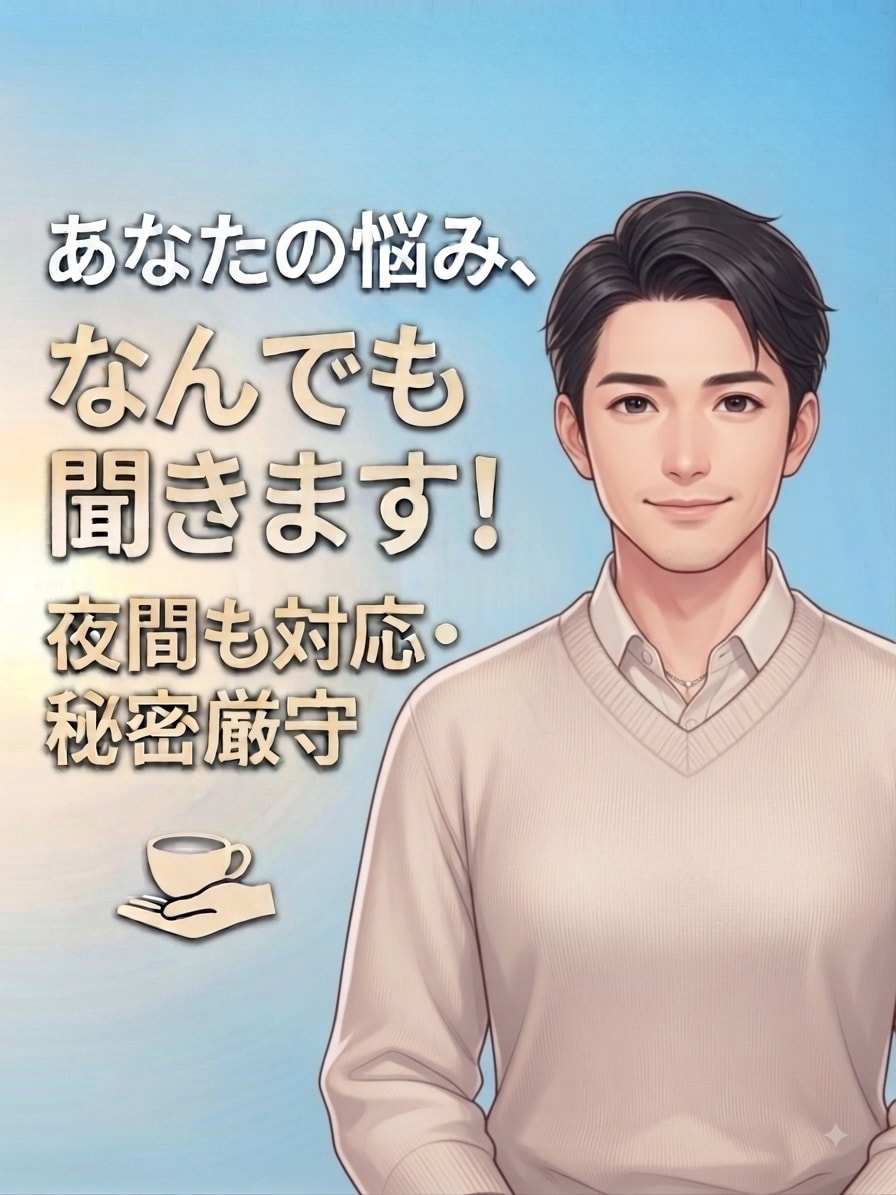 深夜の愚痴聞き・話し相手夜更かしのお供なります 否定せず、ただ優しくあなたの心に寄り添います イメージ1