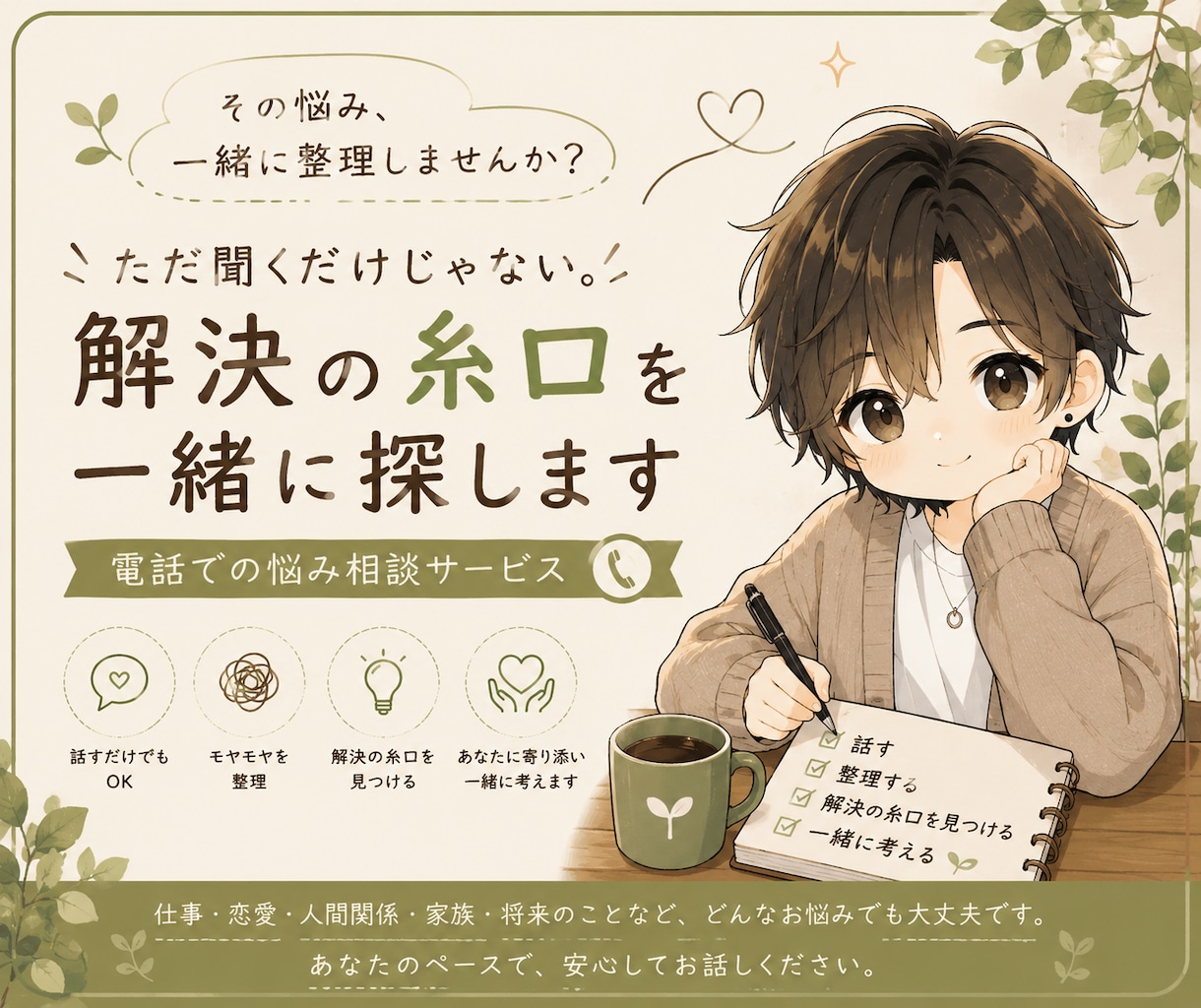 モヤモヤを整理し解決の糸口を一緒に探します ただ聞くだけじゃない、あなたに合う答えを一緒に考えます イメージ1