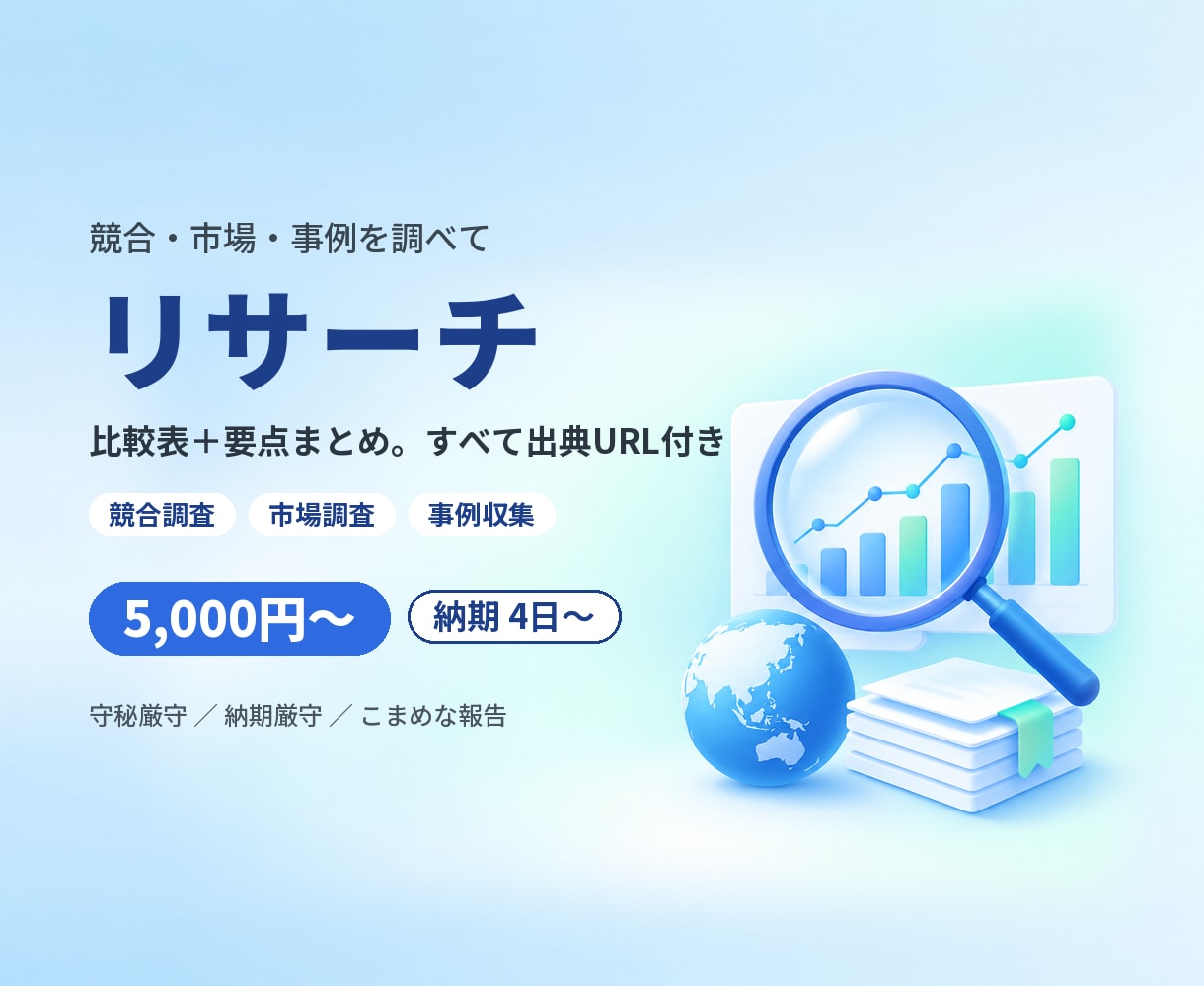 競合・市場のリサーチをレポートにまとめます 調べる時間がない方へ。出典付きで見やすく整理 イメージ1
