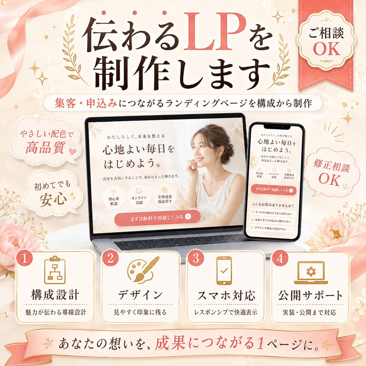 成果につながる高品質なLPを制作しますます 構成・デザイン・実装・公開まで一貫して対応 イメージ1