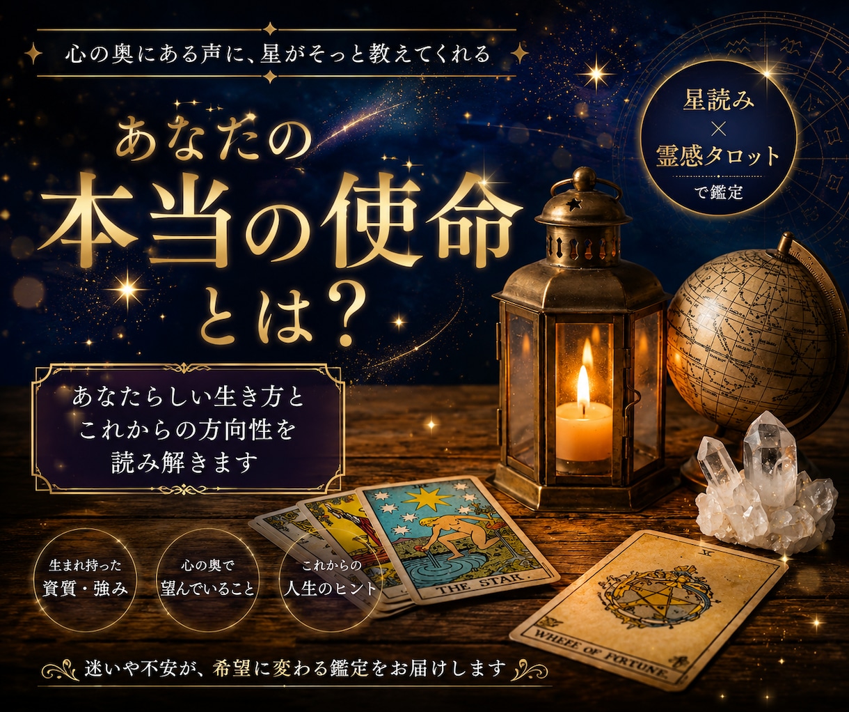 あなたの本当の使命を霊感タロットと星読みで視ます 心の奥に眠る潜在意識と繋がり その行き先を解き明かし導きます イメージ1