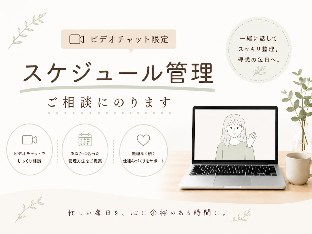 初回・B：スケジュール管理についてアドバイスします ビデオチャットにて、頭の中のごちゃごちゃを整理します！ イメージ1
